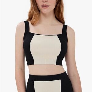 Le Bop Black and Cream Colorblock Crop Knit Set - NWT, sz XS